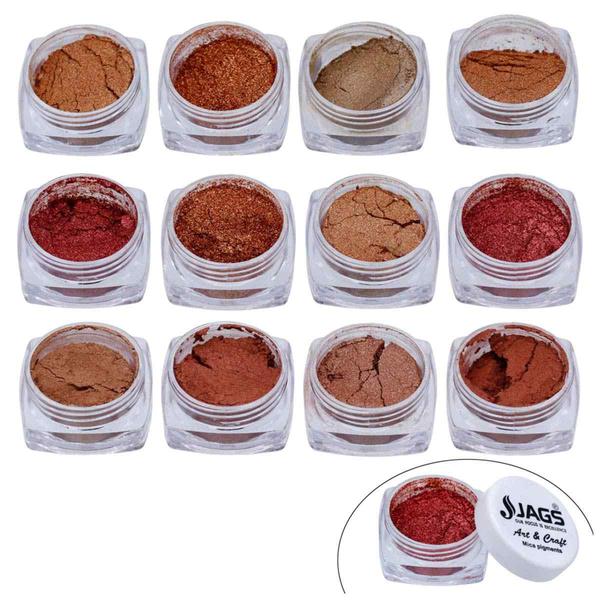 1. Material: Mica Powder | Set of 12 Colors| Each Color Conatins 12 Grams of Mica Powder.2. Wide Spectrum of Colors: Offers an extensive range of colors to choose from, allowing for vibrant and diverse artistic expressions.3. Versatile Applications: Suitable for various mediums such as resin, acrylic, soap, and more, providing flexibility in creative projects.4. High Pigment Concentration: Ensures intense and rich color payoff with a small amount, enhancing the cost-effectiveness of the pigment.5. Ideal for Resin Art and DIY Crafts: Specifically formulated to excel in resin art and various DIY projects, providing stunning results.Explore a spectrum of vibrant hues with our Mica Pigment Powder in various colors. These finely ground powders add a lustrous sheen and depth to resin art and nail designs. With excellent lightfastness and a smooth texture, they blend seamlessly into resins, creating eye-catching, dynamic effects. Elevate your creations with the versatility of these pigments that resist fading over time, ensuring enduring brilliance in every project.
