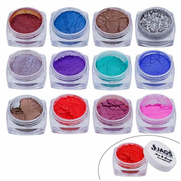 1. Material: Mica Powder | Set of 12 Colors| Each Color Conatins 12 Grams of Mica Powder.2. Wide Spectrum of Colors: Offers an extensive range of colors to choose from, allowing for vibrant and diverse artistic expressions.3. Versatile Applications: Suitable for various mediums such as resin, acrylic, soap, and more, providing flexibility in creative projects.4. High Pigment Concentration: Ensures intense and rich color payoff with a small amount, enhancing the cost-effectiveness of the pigment.5. Ideal for Resin Art and DIY Crafts: Specifically formulated to excel in resin art and various DIY projects, providing stunning resultsExplore a spectrum of vibrant hues with our Mica Pigment Powder in various colors. These finely ground powders add a lustrous sheen and depth to resin art and nail designs. With excellent lightfastness and a smooth texture, they blend seamlessly into resins, creating eye-catching, dynamic effects. Elevate your creations with the versatility of these pigments that resist fading over time, ensuring enduring brilliance in every project.