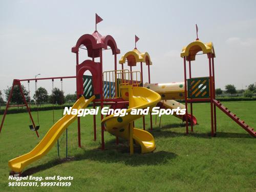 Multiplay Series Product Code: NPS 4519Product size : 22Ft(L) x 20(Ft(W) x 12Ft(H)Required Area: 30 x 25 Ft1. Antiskid Fiber Reinforced Plastic Molded Rec. Platform with Canopy - 03 Nos2. Spiral Slide - 01 Nos3. Tube Slide - 01 Nos4. Wave slide - 01 Nos5. Rock Climber - 01 Nos6. Double Swing - 01 Nos7. Tunnel Bridge - 01 Nos8. Tic Tac Railing - 01 Nos9. Antiskid Fiber Reinforced Plastic Molded Ladder with Metal Railing - 01 Nos10. Tic Tac RailingCapacity : 25 -30 Children