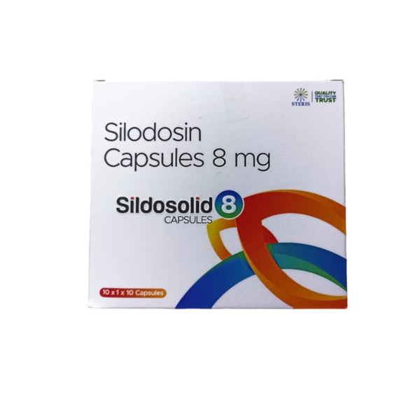 SILDOSOLID 8 contains Silodosin 8mg, an effective medication primarily used to treat the symptoms of benign prostatic hyperplasia (BPH), a condition commonly seen in older men. It helps alleviate discomfort caused by an enlarged prostate, such as frequent or difficult urination. SILDOSOLID 8 provides relief by relaxing the muscles in the prostate and bladder, making urination easier and improving overall urinary flow. Key Ingredients: Silodosin 8mg: The active ingredient in SILDOSOLID 8, Silodosin, is a selective alpha-1 adrenergic receptor antagonist specifically designed to target urinary problems related to BPH. Key Benefits: Improves Urinary Flow: SILDOSOLID 8 helps ease urination by relaxing the muscles around the prostate and bladder.Reduces Symptoms of BPH: It significantly reduces symptoms like frequent urination, the urgency to urinate, and difficulty in starting urination.Targeted Relief: The selective action of Silodosin ensures relief without causing significant blood pressure changes.Minimizes Night-time Urination: It helps reduce the need to wake up frequently at night to urinate, improving sleep quality. How Does It Work?Silodosin, the active component of SILDOSOLID 8, works by blocking alpha-1 adrenergic receptors in the muscles of the prostate and bladder neck. This action leads to muscle relaxation, allowing for easier urine flow and reducing the symptoms of BPH. Silodosin’s selective targeting minimizes side effects related to blood pressure, providing a focused treatment for urinary issues. Directions for Use: Take one SILDOSOLID 8 tablet daily or as directed by your healthcare provider.Swallow the tablet whole with a glass of water, preferably with food to avoid stomach upset.Do not crush or chew the tablet as it may affect the release mechanism of the drug.Follow your doctor’s prescription strictly to achieve the best results. Side Effects:While SILDOSOLID 8 is generally well-tolerated, some individuals may experience side effects, including:Dizziness or fainting due to a drop in blood pressureEjaculation problems (retrograde ejaculation)Nasal congestion or runny noseDiarrhea or upset stomachHeadache