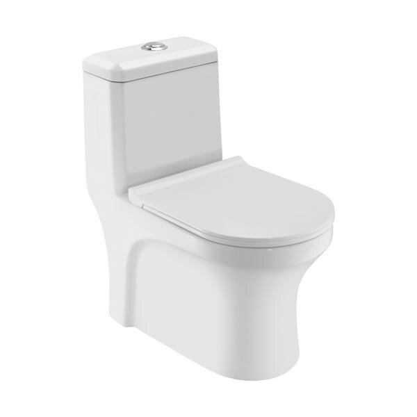 ECS-WHT-851S220SPPSMSingle Piece WC With PP Soft Close Slim Seat Cover, Hinges, Dual Flush Cistern Fitting, Fixing Accessories And Accessories Set Size: 365x675x740 mm, S Trap- 220 mm 