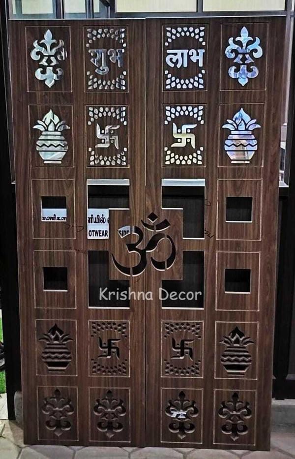 Coimbatore Pooja Door Om DesignKrishna decor make a perfect CNC doors for your High valuable Pooja rooms.