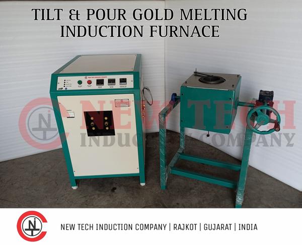 Induction Gold Melting Furnace is based on the latest and most advanced IGBT induction technology.Induction Gold Melting Furnace/Machine is extensively used in Jewellery workshop, Jewellery showroom, Gold casting, Gold refining, Refinery, Bullion, chain making, Bangle making, Retail showrooms, Lab and Research Institute. Technical Details : Input Voltage - 415 VAC Power Supply - Three Phase Melting Material - Gold Brand - NEW TECH Technology - IGBTMax Temperature - 1150 Degree Melting Time - 15 min * Frequency - 50 HZ / 60 HZ Absorbed Power - 15 Kw Capacity of Crucible - 20 Kg Temperature Measurement - K type Cooling Water Temperature - 20 to 30 degree Water Pressure - 3 Bar Maximum Water Flow - 20 Lit/ Min Weight ( with chilling unit ) - 220 Kg Manufacturer - NEW TECH INDUCTION COMPANY