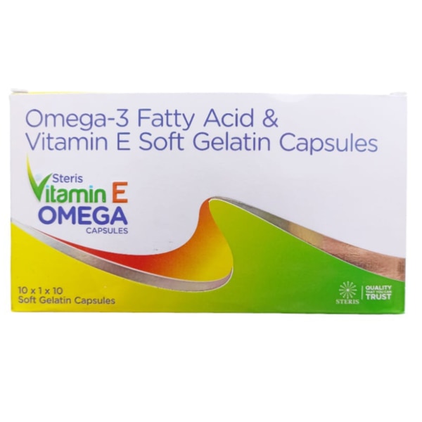 Vitamin E OMEGA Capsules are designed to offer a powerful combination of Omega-3 fatty acids and Vitamin E, two essential nutrients that promote overall health and well-being. These capsules are specifically formulated to support cardiovascular health, improve skin vitality, and enhance brain function. The Omega-3 fatty acids are crucial for heart and brain health, while Vitamin E is known for its antioxidant properties that protect cells from damage. This supplement provides a convenient way to meet your daily nutritional needs for both Omega-3 and Vitamin E. Key Benefits: Supports Heart Health: The combination of Omega-3 fatty acids helps reduce triglyceride levels, lower blood pressure, and prevent the buildup of plaque in arteries, significantly contributing to cardiovascular health.Promotes Healthy Skin: Vitamin E enhances skin health by providing moisture, improving elasticity, and protecting against UV damage. This leads to healthier, glowing skin that is less prone to wrinkles and fine lines.Boosts Brain Function: Omega-3 fatty acids are critical for brain health, improving cognitive function, memory retention, and mental clarity. They also help reduce the risk of neurodegenerative diseases.Powerful Antioxidant Action: Vitamin E acts as an antioxidant, neutralizing harmful free radicals that can damage cells and accelerate aging. This action helps to protect skin cells, organs, and tissues from oxidative damage.Reduces Inflammation: Omega-3 fatty acids are known for their anti-inflammatory properties, which can help alleviate symptoms of inflammatory conditions such as arthritis, joint pain, and autoimmune diseases.Improves Immune System Function: The combination of Vitamin E and Omega-3 fatty acids enhances immune response, helping the body fight infections and maintain overall health. How Does It Work? Omega-3 fatty acids and Vitamin E work in synergy to promote health at the cellular level. Omega-3 fatty acids are essential for maintaining the integrity of cell membranes and ensuring smooth cell communication. They also help regulate inflammatory processes in the body, reducing the risk of chronic diseases like heart disease and arthritis. On the other hand, Vitamin E acts as a shield, protecting cells from oxidative damage. It neutralizes free radicals that can cause cell damage and premature aging, particularly in the skin and cardiovascular system. Together, these nutrients provide comprehensive support for vital bodily functions, including heart health, skin protection, and cognitive function. Directions for Use: Dosage: Take one Vitamin E OMEGA Capsule daily with water, preferably after a meal, or as directed by a healthcare professional.Storage: Store in a cool, dry place, away from direct sunlight and out of reach of children. Side Effects: While Vitamin E OMEGA Capsules are generally safe for most individuals, some may experience mild side effects, including:Gastrointestinal discomfort such as bloating, nausea, or diarrhea, typically caused by Omega-3 fatty acids.Mild allergic reactions like rash or itching in rare cases due to Vitamin E.If you experience any severe reactions, discontinue use and consult a healthcare provider.