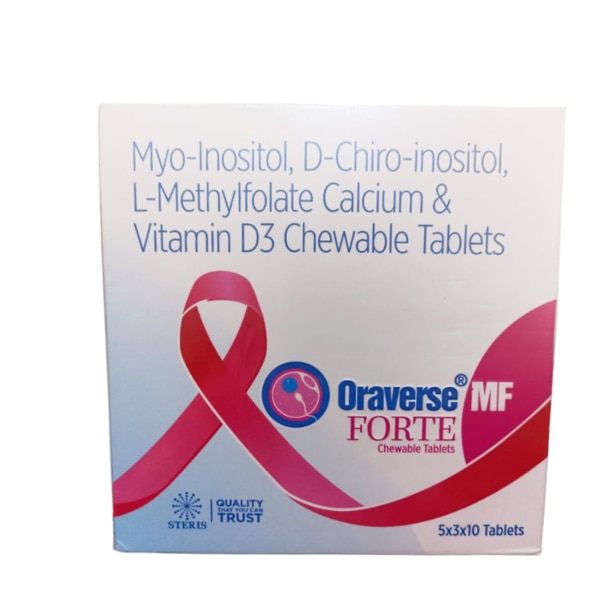 ORAVERSE MF FORTE is a specialized dietary supplement formulated to support women’s reproductive health and overall well-being. It contains a unique blend of Myo-Inositol, D-Chiro-Inositol, L-Methylfolate Calcium, and Vitamin D3, which work synergistically to promote hormonal balance, improve metabolic health, and enhance fertility. ORAVERSE MF FORTE is especially beneficial for women dealing with polycystic ovary syndrome (PCOS), insulin resistance, and those looking to optimize their reproductive health.This supplement offers a holistic approach to managing hormonal imbalances and supporting fertility by providing the body with essential nutrients that play a key role in reproductive function and overall health. Key Benefits: Supports Hormonal BalanceORAVERSE MF FORTE helps regulate hormonal levels, particularly in women with PCOS. The combination of Myo-Inositol and D-Chiro-Inositol works to restore the normal balance of hormones, reducing symptoms such as irregular menstrual cycles, acne, and excess hair growth.Enhances FertilityThe ingredients in ORAVERSE MF FORTE are designed to improve ovarian function and increase the chances of natural conception. Myo-Inositol and D-Chiro-Inositol help regulate ovulation, while L-Methylfolate supports healthy cell division, which is crucial for fertility.Improves Insulin SensitivityInsulin resistance is a common issue in women with PCOS, leading to weight gain, irregular periods, and fertility problems. ORAVERSE MF FORTE improves insulin sensitivity, helping to regulate blood sugar levels and reduce the risk of developing Type 2 diabetes.Promotes Reproductive HealthWith the inclusion of L-Methylfolate and Vitamin D3, ORAVERSE MF FORTE supports overall reproductive health. These ingredients play a critical role in cellular function, DNA synthesis, and the maintenance of healthy eggs, which are essential for a successful pregnancy.Supports Bone HealthVitamin D3 not only aids in reproductive health but also ensures the proper absorption of calcium, promoting strong bones and reducing the risk of osteoporosis, which is particularly important for women as they age.Boosts Mood and Mental Well-beingFolate and inositol have been shown to improve mood and cognitive function by supporting neurotransmitter health. This can help reduce stress, anxiety, and depression, which are common in women dealing with hormonal imbalances or infertility challenges. How Does It Work? ORAVERSE MF FORTE works by addressing the root causes of hormonal imbalances and fertility issues in women, particularly those related to PCOS. Here’s how each ingredient contributes to its efficacy:Myo-Inositol and D-Chiro-Inositol: These two inositol isomers play a pivotal role in regulating insulin signaling and hormonal balance. Insulin resistance, which is common in PCOS, disrupts hormonal balance and can lead to irregular menstrual cycles and infertility. By improving insulin sensitivity, these ingredients help regulate ovulation and improve fertility.L-Methylfolate Calcium: This bioavailable form of folate helps support DNA synthesis and cell division, which are crucial for healthy egg development and a successful pregnancy. Folate is also critical in preventing neural tube defects during pregnancy.Vitamin D3: Vitamin D3 supports reproductive health by modulating the menstrual cycle and improving ovarian function. It also plays a crucial role in bone health by aiding calcium absorption and reducing the risk of osteoporosis.The combination of these ingredients works synergistically to improve overall reproductive function, enhance fertility, and support women’s health at various stages of life. Side Effects: ORAVERSE MF FORTE is generally well-tolerated when taken as directed. However, some individuals may experience mild side effects, which typically subside as the body adjusts to the supplement. Common side effects include:Gastrointestinal Discomfort: Some individuals may experience bloating, nausea, or mild stomach cramps, especially when first starting the supplement. Taking the supplement with food can help reduce these effects.Headache: In rare cases, individuals may experience mild headaches. Ensure you are staying hydrated and consult your healthcare provider if the symptom persists.Allergic Reactions: Although rare, some people may have an allergic reaction to one of the ingredients. Symptoms may include rash, itching, or swelling. Discontinue use and seek medical advice if any signs of an allergic reaction occur.