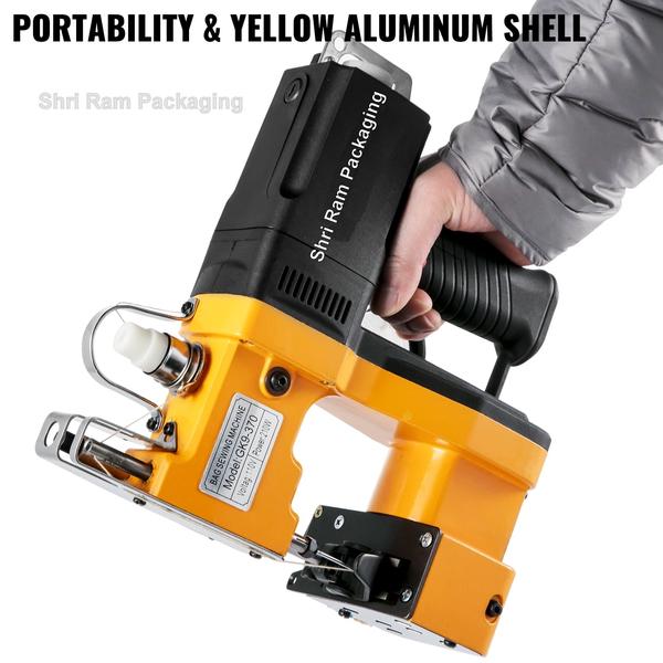 Automatic Bag Closer Sewing Machine - Portable Electric Bag Closing Machine for Express & Woven Bags, Adjustable Thickness & Thread Tightness, High Power Motor, Yellow Aluminum Shell ,Portable Electric Bag Stitching Sack Closing Seal Sewing MachineShri Ram Packaging Portable Electric Bag Stitching Sack Closing Seal Sewing Machine. This versatile and powerful sewing machine is the perfect tool for all your bag stitching needs. With its electric operation, Industrial Sewing Machine is designed to provide quick and efficient stitching. The single thread design ensures strong and durable seams every time.The machine operates at a voltage of 220 V, making it suitable for use in a variety of settings. One of the standout features of this sewing machine You can trust that this machine will keep up with your sewing demands, no matter how big or small. Shri Ram Packaging Industrial Portable Electric Bag Stitching Sack Closing Seal Sewing Machine is built to handle heavy-duty stitching tasks.With a maximum thickness of 5mm and a needle rail distance of 7-10mm, this machine is perfect for sewing through thick materials such as sacks and bags. Measuring at 26x8.5x25.5cm/10.24x3.35x10.04in and weighing approximately 3kg, this machine is compact and lightweight, making it easy to transport and store. Take it wherever you need it, whether it's in your workshop, warehouse, or on-site. Upgrade your bag stitching game with Shri Ram Packaging Industrial Portable Electric Bag Stitching Sack Closing Seal Sewing Machine. Order yours today and experience the convenience and efficiency of industrial-level sewing.feture : High Strength, Good Toughness, Strong Resistance To Pressure- New Model Upgraded, Smaller, Lighter, Easier To Carry; Middle-Capacity- The Panel Is Not Easy To Deformation- With Good Resistance To Pressure, Convenient Body, Handle Grinding- Processing, Increase The Grip, Not Easy To Fall- Suitable Bag Types: Woven Bags, Express Bags, Rice Bags, Kraft Paper Bags, Sacks, Leather Bags Etc.Type: Electric Bag Sewing MachineThread: Single ThreadVoltage:220 V Power: 210WNeedle Rail Distance: 7-10mmMaximum thickness: 5mmSize: 26x8.5x25.5cm/10.24x3.35x10.04inWeight: Approx. 3kg