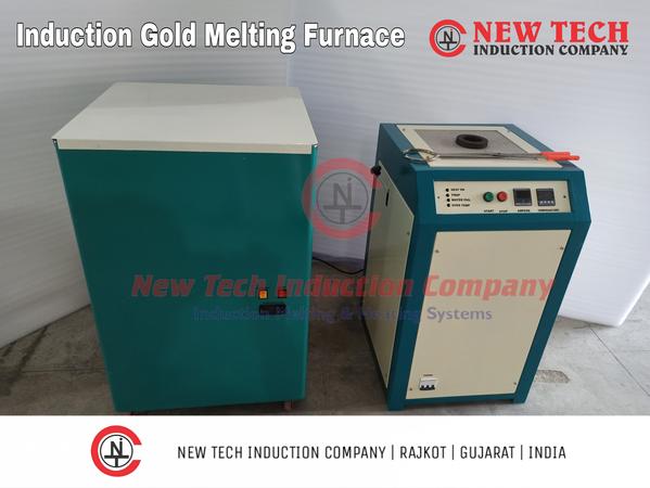 Induction Gold Melting Furnace is based on the latest and most advanced IGBT induction technology.Induction Gold Melting Furnace/Machine is extensively used in Jewellery workshop, Jewellery showroom, Gold casting, Gold refining, Refinery, Bullion, chain making, Bangle making, Retail showrooms, Lab and Research Institute. Technical Details : Input Voltage - 415 VAC Power Supply - Three Phase Melting Material - Gold Brand - NEW TECH Technology - IGBTMax Temperature - 1150 Degree Melting Time - 10 min * Frequency - 50 HZ / 60 HZ Absorbed Power - 8 Kw Capacity of Crucible - 4 Kg Temperature Measurement - K type Cooling Water Temperature - 20 to 30 degree Water Pressure - 3 Bar Maximum Water Flow - 20 Lit/ Min Weight ( with chilling unit ) - 220 Kg Manufacturer - NEW TECH INDUCTION COMPANY