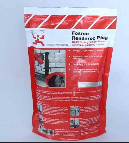 Renderoc Plug Waterproofing ChemicalUsage/Application RoofsealingPackaging Size 5KgType Waterproofing CoatingColor White CrystalShelf Life 6 MonthStorage Condition Store in a cool & dry place in unopened condition away from direct sunlightForm Of Chemical PowderBrand FosrocRenderoc Plug Waterproofing Chemical