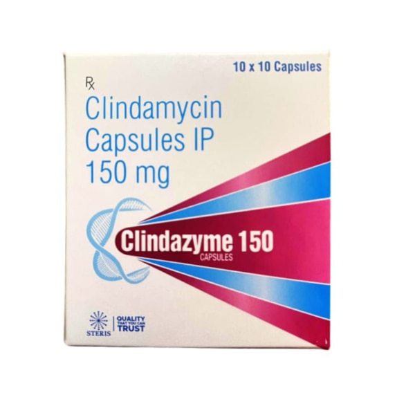 CLINDAZYME 150 is a potent antibiotic medication containing Clindamycin (150 mg) as its active ingredient. It is commonly prescribed for treating a wide range of bacterial infections, particularly those caused by susceptible strains of bacteria. This medication is effective in managing infections related to the skin, respiratory tract, bone, and soft tissues. By inhibiting bacterial growth, CLINDAZYME 150 helps to reduce the severity of infections and speed up the healing process. Key Benefits: Effective Against Bacterial Infections: CLINDAZYME 150 is primarily used to treat bacterial infections in various parts of the body, such as the skin, bones, joints, and respiratory tract.Prevents Bacterial Growth: The Clindamycin (150 mg) present in CLINDAZYME 150 inhibits bacterial protein synthesis, halting the spread and replication of harmful bacteria.Fast-Acting Relief: By quickly reducing bacterial activity, the medication helps alleviate symptoms like pain, inflammation, and fever, providing faster recovery.Versatile Application: CLINDAZYME 150 can be prescribed for treating a range of infections, making it a versatile treatment option for healthcare providers. How Does It Work? Clindamycin, the active ingredient in CLINDAZYME 150, is an antibiotic that works by binding to the bacterial ribosomes and inhibiting protein synthesis. Bacteria need proteins to grow, multiply, and spread within the body. By blocking this protein production process, Clindamycin halts the growth and proliferation of bacteria. It is particularly effective against anaerobic bacteria (bacteria that can live without oxygen) and certain gram-positive bacteria. This mechanism of action makes it an ideal treatment for bacterial infections that are unresponsive to other antibiotics. Directions for Use: Dosage: The typical dose is CLINDAZYME 150 as prescribed by your healthcare provider, depending on the severity and type of infection.Administration: It is usually taken orally with a full glass of water. Follow the prescribed schedule, whether it's taken with or without food, but be consistent with timing.Duration: Complete the full course of medication as prescribed, even if symptoms improve before finishing the course, to prevent bacterial resistance.Missed Dose: If you miss a dose, take it as soon as possible. If it's close to the next scheduled dose, skip the missed one and resume the regular dosing schedule. Side Effects: While CLINDAZYME 150 is effective for treating bacterial infections, like all medications, it may cause some side effects. Common side effects include:Nausea and Vomiting: Some people may experience gastrointestinal discomfort while taking this medication.Diarrhea: Clindamycin can sometimes disrupt the balance of bacteria in the gut, leading to diarrhea.Abdominal Pain: Mild to moderate stomach pain is a potential side effect in certain individuals.Rash or Allergic Reactions: Rarely, patients may develop an allergic reaction or rash. If any signs of an allergic reaction (such as itching, swelling, or difficulty breathing) occur, immediate medical attention should be sought.