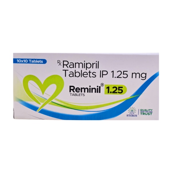 REMINIL 1.25 is a medication containing Ramipril (1.25 mg), primarily prescribed for managing high blood pressure and reducing the risk of heart-related conditions such as heart attacks and strokes. As part of the angiotensin-converting enzyme (ACE) inhibitor class, REMINIL 1.25 helps to regulate blood pressure, offering a reliable solution for those needing long-term heart health and blood pressure control. Key Benefits: Regulates Blood Pressure: REMINIL 1.25 is effective in reducing high blood pressure, which helps lower the risk of heart disease, kidney complications, and stroke.Improves Heart Function: By relaxing blood vessels, REMINIL 1.25 makes it easier for the heart to pump blood, thereby supporting overall heart health and reducing strain on the heart muscle.Reduces Risk of Heart-Related Conditions: This medication is commonly prescribed to prevent complications in patients with an increased risk of heart attacks and strokes.Kidney Protection: For individuals with diabetes or other kidney-related concerns, REMINIL 1.25 can help protect the kidneys from damage associated with high blood pressure. How Does It Work? REMINIL 1.25 works by inhibiting the action of angiotensin-converting enzyme (ACE), which is responsible for the production of angiotensin II—a hormone that causes blood vessels to constrict. By blocking ACE, REMINIL 1.25 decreases the levels of angiotensin II, leading to the relaxation of blood vessels and lowering blood pressure. This relaxed state of blood vessels improves blood flow, making it easier for the heart to pump blood, and reduces the risk of hypertension-related complications. Directions for Use: Dosage: Take REMINIL 1.25 as prescribed by your healthcare provider, usually once daily.Administration: Swallow the tablet whole with water, preferably at the same time each day to maintain consistent blood levels.With or Without Food: REMINIL 1.25 can be taken with or without food, but it's advised to follow your doctor’s instructions closely.Missed Dose: If you miss a dose, take it as soon as you remember. If it's almost time for your next dose, skip the missed dose and continue your regular schedule. Avoid double doses.Storage: Keep REMINIL 1.25 in a cool, dry place, away from direct sunlight and out of reach of children. Side Effects: While REMINIL 1.25 is generally well-tolerated, some individuals may experience side effects, including:Dizziness or lightheadedness, especially when standing up quicklyCough: A persistent dry cough is a common side effect of ACE inhibitors.Fatigue: Feeling tired or low energy can occur as your body adjusts to the medication.Headache: Some individuals may experience mild headaches.