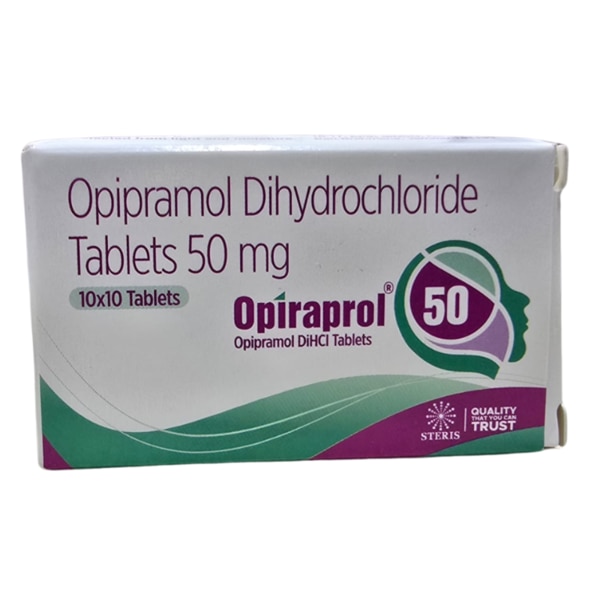 OPIRAPROL 50 is a pharmaceutical medication containing Opipramol Dihydrochloride (50 mg), a compound known for its calming effects on the central nervous system. Opipramol is primarily used for managing symptoms related to anxiety and depression. Known for its anxiolytic (anti-anxiety) and antidepressant properties, OPIRAPROL 50 helps individuals achieve mental balance and improve their overall quality of life.This description provides an in-depth look into OPIRAPROL 50’s Key Ingredients, Key Benefits, How It Works, Directions for Use, and Side Effects. Key Benefits: Reduces Anxiety SymptomsOPIRAPROL 50 effectively relieves symptoms associated with anxiety, such as tension, nervousness, and irritability, helping patients feel more at ease and balanced.Improves Mood and Relieves DepressionIt is particularly effective for mild to moderate depressive disorders, improving mood and enhancing overall mental well-being.Promotes Better SleepDue to its sedative properties, OPIRAPROL 50 can help improve sleep quality in individuals experiencing insomnia related to anxiety or depression.Enhances Daily FunctioningBy reducing anxiety and depressive symptoms, OPIRAPROL 50 allows individuals to engage more effectively in daily activities and improve their overall productivity.Fast-Acting ReliefOPIRAPROL 50 offers relatively quick relief from anxiety and stress-related symptoms, making it a reliable choice for short-term and ongoing mental health support. How Does OPIRAPROL 50 Work? OPIRAPROL 50 works by acting on various neurotransmitters in the brain, particularly targeting serotonin and dopamine receptors. Although it is a tricyclic antidepressant, Opipramol’s primary action is not directly on mood regulation, but rather on anxiety and stress relief.Serotonin and Dopamine RegulationOpipramol modulates serotonin and dopamine levels, which are essential neurotransmitters for mood and anxiety regulation. This balanced modulation helps alleviate anxiety symptoms and stabilize mood.Sedative EffectThe sedative properties of Opipramol make OPIRAPROL 50 particularly effective for individuals who experience physical symptoms of anxiety, such as restlessness, muscle tension, and sleep disturbances.Enhances RelaxationBy stabilizing the overactivity of certain neurotransmitters, OPIRAPROL 50 induces a calming effect, helping individuals experience relaxation and mental clarity. Directions for Use: Recommended DosageThe typical dosage for OPIRAPROL 50 varies based on the individual’s condition and the prescribing healthcare provider’s recommendations. A standard dose often involves taking one tablet two to three times daily, though this may vary.Timing and FrequencyOPIRAPROL 50 can be taken with or without food. For optimal results, it is best to follow a consistent schedule, such as taking it at the same time each day.AdministrationSwallow the tablet whole with water. Do not crush or chew, as this can affect the medication’s effectiveness.Missed DoseIf a dose is missed, take it as soon as remembered unless it is almost time for the next dose. In that case, skip the missed dose and resume the regular dosing schedule. Avoid doubling up doses.Duration of TreatmentOPIRAPROL 50 is typically prescribed for a specific duration, and long-term use should be monitored by a healthcare provider. Regular follow-up appointments are recommended to assess its effectiveness and adjust the dosage if necessary. Side Effects: Like all medications, OPIRAPROL 50 may cause some side effects. While most are mild and temporary, it is essential to be aware of potential side effects and consult a healthcare provider if any are concerning.