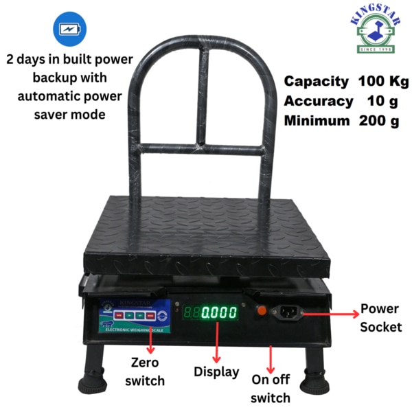 350X350mm Kitchen Scale Capacity 100Kg Accuracy 10gm Minimum 200gm Front & Back Green Display & Metal Pan