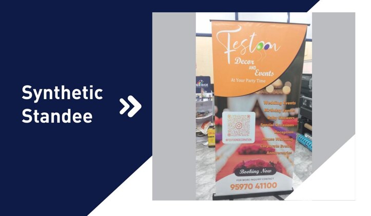 Synthetic PVC is a material used to make promotional flex banners and roll up standees. Here are some other materials used to make standees: Cardboard: A common material for the printed face of a standee Rigid plastic: Such as Coroplast, styrene capped foamboard, or expanded foam PVC Foam board: A common material for standees, which can range from large self-standing posters to more elaborate displays RollUp Standee (Black)Standees are large, self-standing advertising displays that are often used to promote products, events, or movies. They can be cost-effective and reusable, making them a good option for tradeshows.