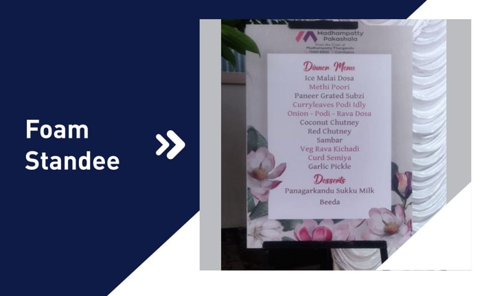 Foamboard standees are great for displaying information and handing out brochure or namecards (when used with stick-on brochure or namecard holders). Stop traffic with a great-looking standee. You can even make a standee with a human character outline, eg.