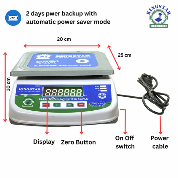 Small ABS Scale Capacity 20 Kg Accuracy 2gm Minimum 40gm Front & Back Green Display
