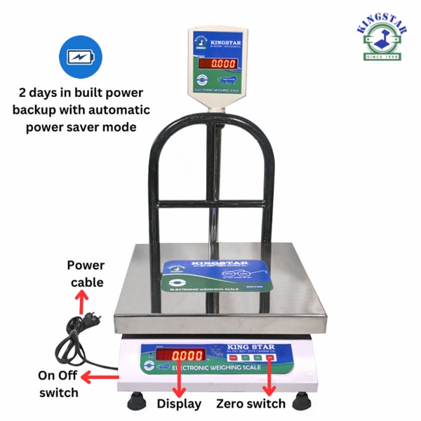 Bench Scale Pole Capacity 50Kg Accuracy 5g Minimum 100gm Front & Pole Red Led Display Steel Pan