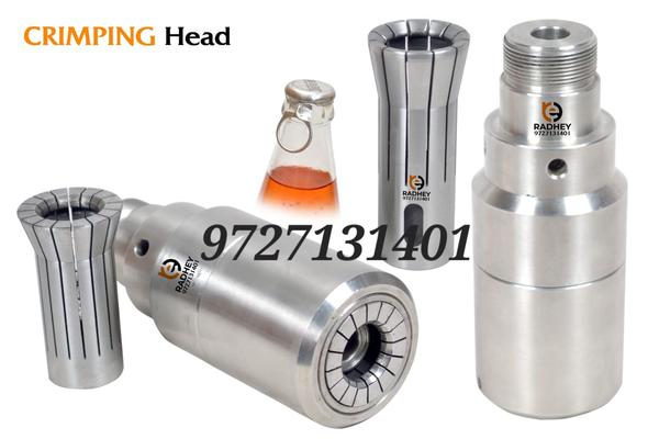 Radhey Enterprise is Leading Manufacturer of A Bear Bottle Crimping Head or Bottle Crimping Tool is an essential piece of equipment used in industries where bottles need to be sealed with crimped closures, such as in the beverage, pharmaceutical, cosmetic, and chemical industries. This tool or machine ensures the secure attachment of crimped caps to bottles, ensuring that the contents are protected, leak-proof, and tamper-evident.Key Features and Functions:Crimping Process: The crimping head uses a mechanical or pneumatic force to press the crimping cap (usually made of aluminum or plastic) onto the neck of a bottle. The crimped cap is deformed around the bottle’s neck, forming a tight seal.Precision and Efficiency: These tools ensure that caps are applied consistently, securely, and with the correct pressure for each bottle, avoiding leaks and contamination.Ease of Use: Bottle crimping heads or tools are generally user-friendly, making them ideal for both manual and automated bottle capping systems.Adjustable for Different Bottles: The crimping tool can be adjusted to accommodate different bottle neck sizes, ensuring versatility in production lines.Manual or Automated Options: Crimping heads can be manual or part of an automated packaging system for high-speed production lines.Durability: Made from durable materials like stainless steel, the crimping head is designed for long-lasting, continuous operation.Applications:Beverage Industry: Used to crimp metal caps on bottles of soda, wine, beer, and other beverages.Pharmaceuticals: Crimping is critical for sealing medicine bottles to ensure that they are airtight and tamper-evident.Cosmetics: Used for sealing cosmetic bottles like lotions, shampoos, and creams to prevent contamination and spillage.Chemicals: Used in industries where liquid chemicals are bottled and sealed for safe handling and storage.Advantages:Enhanced Safety: The crimped cap ensures that the bottle is sealed tightly, preventing any leakage or contamination.Improved Productivity: When integrated into automated production lines, crimping heads can help speed up the capping process significantly.Uniform Quality: Consistent crimping ensures that all bottles are sealed to the same standard, providing a reliable product for customers.Types of Crimping Tools:Manual Crimping Tools: Suitable for small-scale operations or when low volumes of crimping are needed.Semi-Automatic Crimping Machines: Typically used in medium-sized production facilities, they combine manual loading with automated crimping.Fully Automatic Crimping Machines: These are used in high-volume production environments, where bottles are automatically fed through the crimping head as part of a continuous packaging line.Common Manufacturers of Bottle Crimping Heads:Arihant TechnocratsShree Bhagwati MachtechPacktech EngineersDoris EngineeringAdvanced Packaging SystemsThese manufacturers offer various models of crimping heads and tools suited for different production requirements, whether for low-scale operations or large, automated packaging lines.