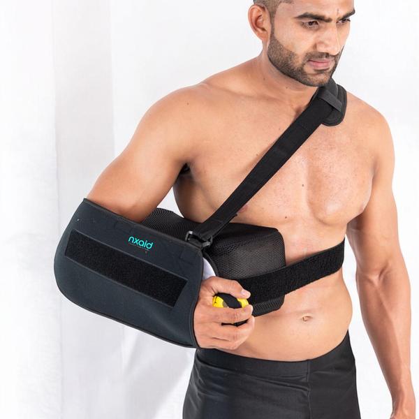Secures the arm and shoulder in the abducted position to promote healing while reducing hand fatigueSilent Features-High-density FoamWashable outer coverSweat Absorbent materialHypoallergenic fabricBreathable materialHypoallergenicBenefits-Immobilizes the shoulder in the abduction position The adjustable shoulder sling includes two additional straps that can be used on either arm The arm pouch rests the arm and relieves the pressure Contoured pillow Removable dense foam cushion provides 15 degrees of abduction for optimal support The abduction pillow is contoured to fit the body for all-day comfort A foam exercise ball is also attached to the abduction pillow to help stimulate blood circulation through the arm and shoulder, promoting faster recovery times The sling retains the perfect level of comfort and support for extensive wearability The contoured pillow cover is removable for cleaning Recommended for-Shoulder dislocationsSubluxationsRotator cuff repairDislocationsPost-Surgical care