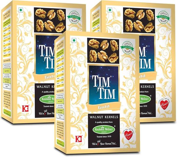 Kashmiri Walnut Kernels₹ 900/ KgGet Latest PriceMinimum Order Quantity: 10 KgType WholeWith Shell NoPackaging Size 250gmShelf Life 6 MonthsBrand Tim TimIs It Organic NoIs It Fssai Certified YesAdded Preservatives NoGluten-Free YesZero Chloesterol YesCertified By FSSAISpeciality Gluten Free,Organic,No Artificial FlavourManufacturer Kashmir Walnut Overseas Pvt. Ltd.Country of Origin Made in IndiaTim Tim Gold Organic Regular Walnuts Kernels (Akhrot Giri) 500 gmWalnuts are primarily made up of protein and polyunsaturated fat. They contain a relatively high percentage of omega-3 fat, which has been linked to various health benefits.Walnuts are rich in antioxidants and healthy fats. They may reduce heart disease and cancer risk, as well as improve brain function and possibly slow the progression of Alzheimer’s disease.