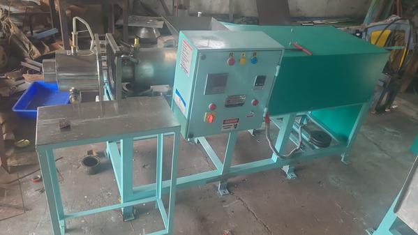 plodder machine used to get soap bar. all contact parts made by s.s-304. run by helical gear motor. 80mm, 90mm and 100mm extrusion models available.  temperature controller attached. 