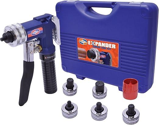Uniwelds UEK1 Hydraulic Swage Tool makes swaging of soft drawn tubing a hassle free process. The design of this expander tool will allow technicians to quickly swage a piece of tubing with just one hand. The kit includes the Hydraulic Swage Tool, a 70079 deburring tool, and 3/8, 1/2, 5/8, 3/4, 7/8 and 1-1/8 O.D. expander heads of 1-3/8 and 1-5/8 also available.
