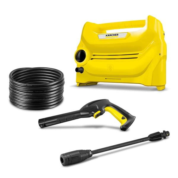 With its 6 m high-pressure hose, the robust pressure washer K 1 Horizontal is suitable for many outdoor cleaning tasks, such as cars, garden furniture or patios. The compact and light device with transportation handle is easy to transport and can be stored in minimum space. The pressure washer draws in water and can be used without a fixed water connection.