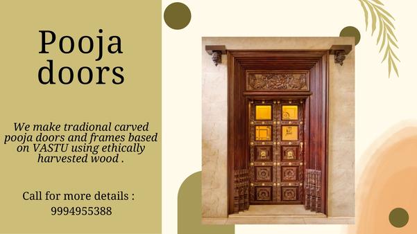 Balaji Doors manufactures a variety of pooja doors designed to enhance the spiritual and aesthetic ambiance of your home. These doors are specifically crafted for pooja rooms, where devotees perform their prayers and rituals. Balaji Doors combines traditional craftsmanship with modern technology1. Carved Pooja Doors  2. Paneled Pooja Doors  3. Double Leaf Pooja Doors  4. Glass Inlay Pooja Doors  5. Traditional Lattice Pooja Doors  6. Floral and Geometric Pattern Pooja Doors