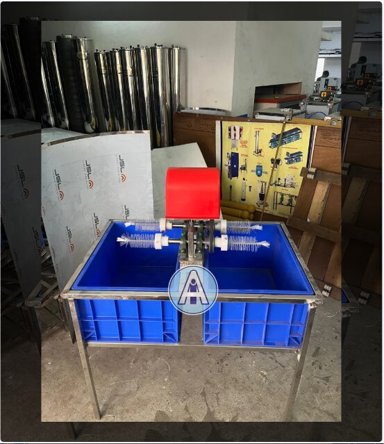 Glass Milk Bottle Washing Machine Manufacturers in Coimbatore, Tamilnadu, South India.Suitable for both 500ml and 1000 ml milk bottles , a separate neck cleaner is attached in the machine for hygenic neck cleaning . Replaceable brushes . Drain Valves attached . Machine frame - SS 304 . Motor has 1 year warranty ! Easy to operated , Less Maintanence , No skilled labour required ! Additional Information:Production Capacity: 500 bottles per hourDelivery Time: 10 days