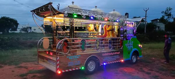 Sorgaratham Sorgaratham Sorgaratham This Sorgaratham is our another one of the Model . This Sorgaratham fabricated fully in Gold Stainless Sheet & Stainless Steel pipes Mixing.This Sorgaratham model top design Temple Design Model. Platform we use aluminium Checked sheets. We delivered the Sorgaratham with audio set, Multi Color LED Lights, Painting & Stickering.(As per choice)