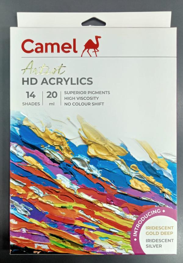 Camel Artist HD Acrylics Color 14 Shade 20 MLSuperior Pigments, High Viscosity & No Colour ShiftThe vibrancy and viscosity of oil paints with the drying time of acrylic colours.High performance pigments to create vivid art.New generation, absolutely transparent binders to ensure no colour shift.Create multiple layers of strong colour with minimal drying time between layers.20 ml tubes ensure that colour remains uncontaminated after every use.