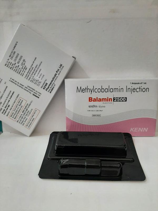 What is BALAMIN 2500 ?BALAMIN 2500 Injection is a medicine that is used for the treatment of Decrease In Muscle Mass, Adjunct Therapy In Severe Muscle Tightness, Low Hemoglobin, Loss Of Sensation, Pain In Extremities and other conditions.BALAMIN 2500 Injection contains Mecobalamin as an active ingredient.BALAMIN 2500 Injection works by increasing the production of red blood cells by the bone marrow.Detailed information related to BALAMIN 2500 Injection’s uses, composition, dosage, side effects and reviews is listed below.BALAMIN 2500 Injection UsesBALAMIN 2500 Injection is used for the treatment, control, prevention, & improvement of the following diseases, conditions and symptoms:Decrease In Muscle MassAdjunct Therapy In Severe Muscle TightnessLow HemoglobinLoss Of SensationPain In ExtremitiesBALAMIN 2500 Injection Working, Mechanism of Action and PharmacologyBALAMIN 2500 Injection improves the patient’s condition by performing the following functions:Increasing the production of red blood cells by the bone marrow.BALAMIN 2500 Injection – Composition and Active IngredientsBALAMIN 2500 Injection is composed of the following active ingredients (salts)Mecobalamin (500 MCG)Please note that this medicine may be available in various strengths for each active ingredient listed above.BALAMIN 2500 Injection – Side-effectsThe following is a list of possible side effects that may occur from all constituting ingredients of BALAMIN 2500 Injection. This is not a comprehensive list. These side effects are possible, but do not always occur. Some of the side effects may be rare but serious. Consult your doctor if you observe any of the following side effects, especially if they do not go away.NauseaAllergic ReactionsVomitingItchingInjection Site Related Side EffectsDiarrheaBALAMIN 2500 Injection – Precautions & How to UseBefore using this drug, inform your doctor about your current list of medications, over the counter products (e.g. vitamins, herbal supplements, etc.), allergies, pre-existing diseases, and current health conditions (e.g. pregnancy, upcoming surgery, etc.). Some health conditions may make you more susceptible to the side effects of the drug. Take as directed by your doctor or follow the direction printed on the product insert. Dosage is based on your condition. Tell your doctor if your condition persists or worsens. Important counseling points are listed below.History of liver diseasePregnant, planning to get pregnant or breastfeeding