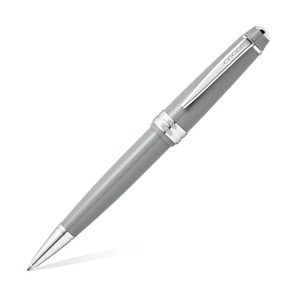 A high-gloss gray resin finished with polished chrome appointmentsTwist-action propel/repel featureSpecially formulated cross ink flows flawlessly for a superior writing experienceIncludes one black fine ballpoint refill in penLifetime mechanical warranty