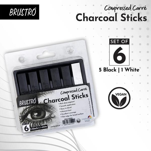 Square shape for easy handling and precise control5 high-pigment-load black sticks with consistent, rich toneBrustro logo embossed on each stick for authenticity1 white stick for highlights and contrastCompressed charcoal for smooth, even applicationPackaged in a convenient blister box for storage and transportExperience the rich, expressive qualities of Brustro's premium compressed charcoal sticks. This set of 6 square-shaped sticks includes 5 high-pigment-load black sticks and 1 white stick, offering a range of tonal values for expressive drawings and sketches. Ideal for artists, sketchers, and students, Brustro's compressed charcoal sticks are perfect for a variety of techniques, from gestural drawings to detailed renderings. Bring your artwork to life with the expressive range of Brustro's compressed charcoal !