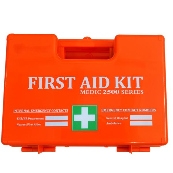First Aid Boxes in Ahmedabad, Gujarat, India.The First-Aid Box – Protector (BOX O) is a durable and compact first aid solution, made from sturdy plastic. Its transparent white design allows for easy identification of contents. The box features a secure locking mechanism and a convenient lifting handle for easy transport.Perfect for homes, offices, luxury buses, small shops, and school vans, this first aid box ensures that essential supplies are always accessible. It includes a First Aid leaflet from the Director General of Factories and an instruction book for guidance.With a minimum order quantity of 4 boxes, the First-Aid Box – Protector (BOX O) is an essential safety item for any environment.Call Us For More Information.