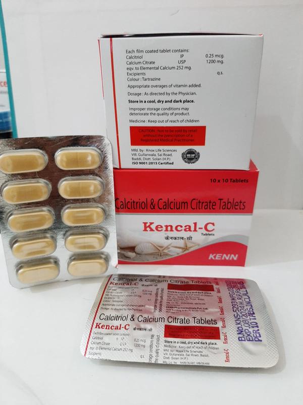 KENCAL C TABCalcium Citrate USP 1200mg+Calcitriol IP0.25mcg 10x10 packing