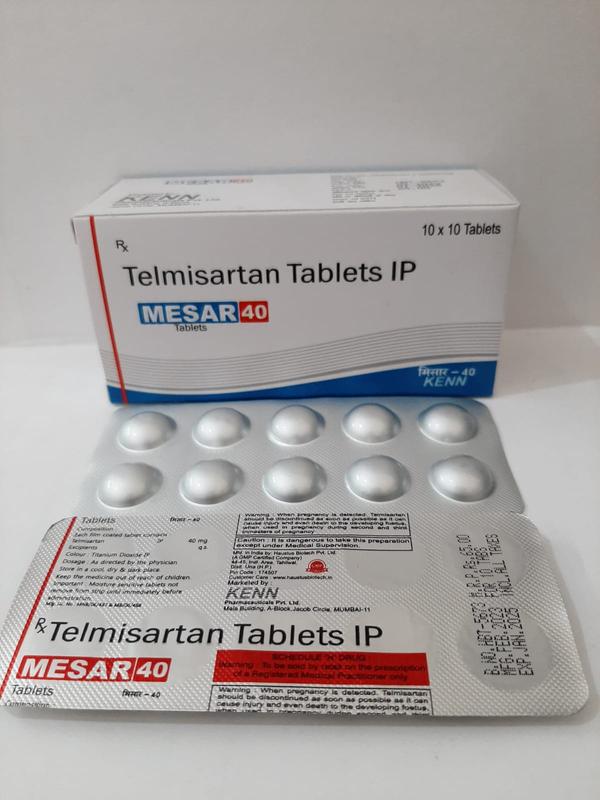 MESAR 40 TabTelmisartan Tablets Ip PACKING : 10X10This medication is used to treat high blood pressure (hypertension). Lowering high blood pressure helps prevent strokes, heart attacks, and kidney problems.