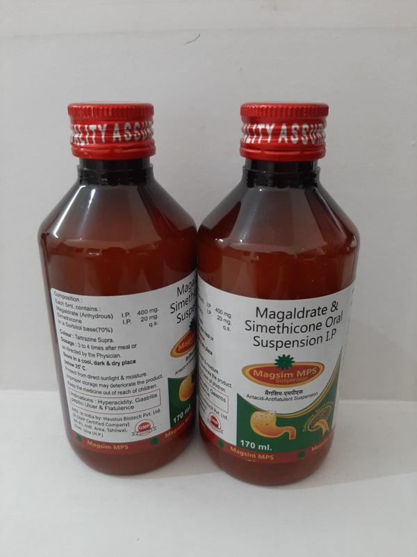 DescriptionMAGSIM-MPS Syrup is a combination medicine used in the treatment of acidity, stomach ulcer, bloating. It neutralizes excessive acid in the stomach and helps in easy passage of gas.MAGSIM-MPS Syrup is taken with food in a dose and duration as advised by the doctor. The dose you are given will depend on your condition and how you respond to the medicine. You should keep taking this medicine for as long as your doctor recommends. If you stop treatment too early your symptoms may come back and your condition may worsen. Let your healthcare team know about all other medications you are taking as some may affect, or be affected by this medicine.The most common side effects are chalky taste, diarrhea, and constipation. Most of these are temporary and usually resolve with time. Contact your doctor straight away if you are at all concerned about any of these side effects. To overcome constipation, you should add fiber-rich foods in your diet and stay hydrated.Before taking this medicine, you should tell your doctor if you are pregnant, planning pregnancy or breastfeeding. You should also tell your doctor if you have any kidney or liver diseases so that your doctor can prescribe a suitable dose for you.
