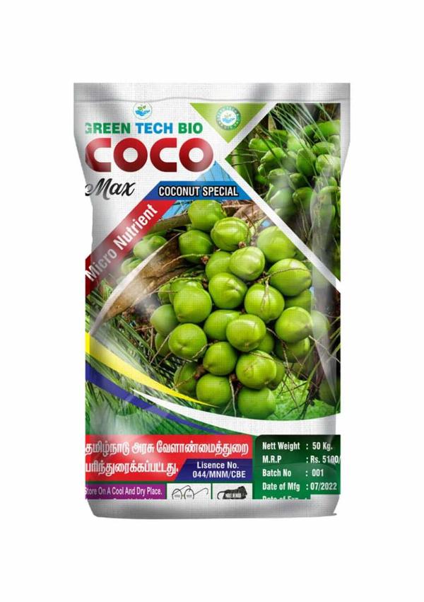 CoCo Max is a specially developed micronutrient for coconuts. It solves the deficiency of micronutrients present in coconuts. Micronutrients are as important as major nutrients in agriculture. Deficiency of micronutrients reduces coconut growth and fruit buds.Uses1. CoCo Max helps increase the number of pods, cocoons and also increases its thickness.2. Coco Max also treats browning in leaves and strengthening of coconut buds.3. Coco Max increases pods and weight of coconuts.4. Coco Max helps to change the external appearance of the different pods.Usage quantityLong term crops- Coconuts, Betelnut- 2.5 to 3.00 kg / Per PlantUsesSeaweed extract fertilizer can promote plant grow and Improve plant.It supplies nitrogen, phosphorus, and potash, as well as trace minerals to plantsIt contains natural plant growth regulator, such as auzin, glbberellin and cytoldnin; and many ocean active elements, such as algal sugar and iodine at proper ratio.The Trace elements in seaweed extract are naturally chelated and available for plants.Seaweed extract enhance plant’s drought and forest resistance abilities, faster germination of seeds, makes stem and leaf growth rapidly, prolong shelf life.Applied on soil it can amellorate soil, improve soil fertility. It can increases yield and improves fruit qualityUsage quantity5kg per Acre