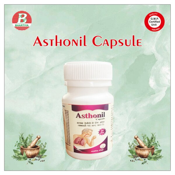 Asthonil Capsule is a natural herbal formulation designed to support respiratory health. Enriched with potent Ayurvedic ingredients, it helps manage asthma, bronchitis, and other respiratory issues. Its anti-inflammatory and bronchodilator properties ease breathing, reduce mucus, and enhance lung function. Asthonil is a safe and effective remedy for promoting respiratory wellness, offering relief without side effects. Stay healthy with Asthonil!