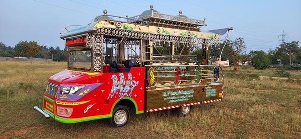 Sorgaratham Sorgaratham Sorgaratham This Sorgaratham is our another one of the Model . This Sorgaratham fabricated fully in Gold Stainless Sheet & Stainless Steel pipes Mixing.This Sorgaratham model top design Single Umbrella Design Model. Platform we use aluminium Checked sheets. We delivered the Sorgaratham with audio set, Multi Color LED Lights, Painting & Stickering.(As per choice)