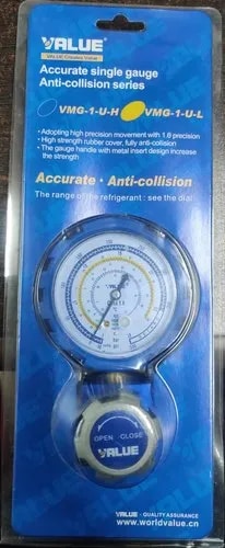 Accurate single gauge Anti-collision seriesAdopting high precision movement with 1.6 precisionHigh strength rubber cover, fully anti-collisionThe gauge handle with metal insert design increase the strengthFor use with R404a, R134a, R410a, R407c