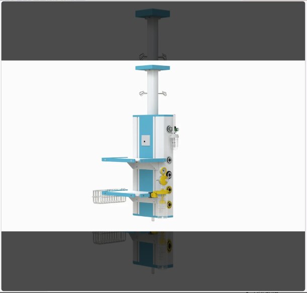 Aluminium ICU Pendant Manufacturers in Coimbatore, Tamilnadu, South India. Rigid Pendant Made up of aluminium extruded materialSwivel 330 degreein built IV StandIn built monitor TrayDurable