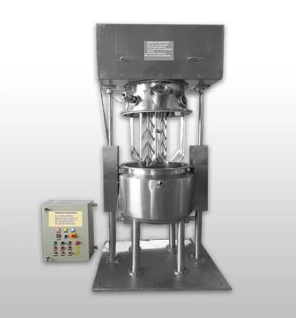 Planetary MixerWe Manufacturer and Supplier of Planetary Mixer used in various industries such as Food, Chemical, Paint, Agriculture etc. these mixers are based on the principle of the rotation of the planetary blades. These mixers are available in different capacities and design. Planetary Mixer is used gear transmission to drive two impellers rotating in the same directions, producing the interactive kneading, twisting and dispersing effects.This mixer is tested on various parameters to check its quality to ensure its long working life. Our user friendly machine is easy to use and operate. Our low cost and time consuming mixers are available in different verity.Planetary mixer has great function of blending, shearing and dispersing, which suits well in dispersing and blending of materials in solid to solid, solid to liquid, liquid to liquid. Planetary mixer is widely used in chemical, food processing, drug producing, construction materials and light industries. Meanwhile, it also fits for cosmetic, ink, chocolate, sealing adhesive, adhesive, ointment, paste materials etc.Most of the planetary mixers are used in industrial sector from Ahmedabad, India.Features:Excellent functionality.Long working life.Stainless steel product contact parts 304 or 316Fine mixingFine outputAdvanced technology is implementedSalient Features:Dual speed motor for slow and fast mixing action..Rigid drive with planetary gear and reduction gear boxAc Frequency Variable Drive.Product contact parts AISI 316 Quality and Non contact parts S.S.394 Quality.No. of Mixing Blade : Single Blade/ Double blade/Triple Blade.Emergency stop buttonPlanetary Mixer Size Available:5 Ltrs 1000 ltrs CapacityGmp Model & Non GMP model are AvailableMahavir Industries one of the leading industries for manufacturing of Vibro Shifter, Rotary Air Lock Valve, Ribbon Blender, Centrifugal Blower, Tubular Screw Conveyor, Pulverize Machine, Vibro Sifter with Screw Feeder, Planetary Mixer, Pharma Vibro Sifter Machine, Pharma Screening Machinery Manufacturer, Ribbon Mixer Machine Manufacturer, Vibro Screen Machine. We professionally manufacture customize products as per our customer request.