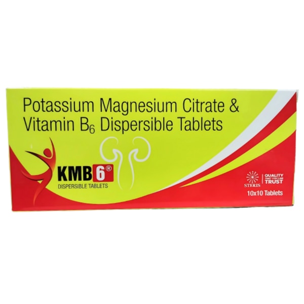 KMB 6 is a scientifically formulated dietary supplement designed to support electrolyte balance, muscle function, and overall cellular health. Combining Potassium Magnesium Citrate and Vitamin B6 (Pyridoxine Hydrochloride), this supplement offers a unique blend to promote healthy metabolic processes, nerve function, and hydration balance. It is especially beneficial for individuals experiencing muscle cramps, fatigue, or metabolic imbalances due to nutrient deficiencies. Key Benefits: Electrolyte BalancePotassium and magnesium work synergistically to maintain hydration and prevent muscle cramps.Improved Muscle FunctionSupports proper muscle contraction and relaxation, reducing spasms and fatigue.Bone and Heart HealthMagnesium contributes to strong bones and a healthy cardiovascular system.Enhanced Nervous System SupportVitamin B6 facilitates the synthesis of neurotransmitters, improving mood, focus, and cognitive performance.Metabolic BoostHelps metabolize proteins, carbohydrates, and fats, providing sustained energy throughout the day. How Does It Work? KMB 6 works by replenishing essential electrolytes and vitamins critical for the body's physiological functions.Potassium Magnesium Citrate: Restores electrolyte levels, ensuring the proper functioning of muscles and the cardiovascular system while neutralizing acidic environments in the body to improve overall pH balance.Vitamin B6: Enhances enzyme activity required for amino acid metabolism and neurotransmitter synthesis, promoting efficient energy production and nerve signaling. Directions for Use: Recommended Dosage: Take one tablet daily or as directed by your healthcare provider.Consume with water after a meal to improve absorption and minimize gastrointestinal discomfort.Do not exceed the recommended dosage unless advised by a physician. Side Effects: KMB 6 is generally well-tolerated. However, some individuals may experience mild side effects, including:Nausea or upset stomachDiarrhea or abdominal discomfortAllergic reactions (rare)If any side effects persist or worsen, discontinue use and consult your healthcare professional immediately.