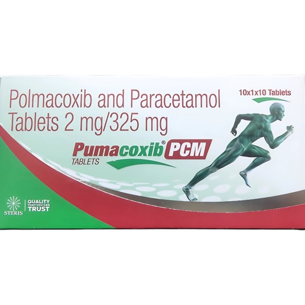 PUMACOXIB PCM is a combination medication designed to provide effective relief from pain and inflammation. This powerful formulation combines Polmacoxib and Paracetamol, two active ingredients known for their analgesic and anti-inflammatory properties. Ideal for individuals suffering from conditions such as osteoarthritis, rheumatoid arthritis, or general pain, PUMACOXIB PCM helps alleviate discomfort while promoting joint and overall body health. Key Benefits: Effective Pain Relief: Combines the anti-inflammatory properties of Polmacoxib with the analgesic effects of Paracetamol to provide fast and long-lasting pain relief.Reduces Inflammation: Polmacoxib specifically targets inflammation at the source, reducing swelling and discomfort in conditions like arthritis.Fever Reduction: Paracetamol helps in lowering fever, offering relief from flu-like symptoms.Dual Action Formula: The unique combination of a COX-2 inhibitor and a pain reliever provides a comprehensive approach to managing pain and inflammation.Fewer Gastrointestinal Side Effects: Unlike traditional painkillers, this combination is less likely to cause stomach upset or ulcers, making it a safer choice for long-term use. How Does It Work?PUMACOXIB PCM works by combining the effects of two active ingredients. Polmacoxib selectively inhibits the COX-2 enzyme, which is responsible for producing the inflammatory molecules (prostaglandins) that cause pain and swelling in the body. By blocking this enzyme, Polmacoxib effectively reduces inflammation and pain. Meanwhile, Paracetamol acts on the brain to block the production of pain-causing chemicals, helping to alleviate mild to moderate pain and reduce fever. This dual mechanism makes PUMACOXIB PCM a powerful solution for managing various types of pain and inflammation. Directions for Use: Recommended Dosage: Take 1 tablet of PUMACOXIB PCM once or twice daily, depending on the severity of your symptoms.With or Without Food: It can be taken with or without food.Swallow Whole: Swallow the tablet whole with a full glass of water. Do not crush or chew the tablet.Consult a Doctor: Always follow the dosage recommended by your healthcare provider. Do not exceed the prescribed dosage to avoid potential risks. Side Effects:While PUMACOXIB PCM is generally safe when used as directed, some individuals may experience mild side effects, including:Gastrointestinal Discomfort: Nausea, upset stomach, or indigestion.Headache: Some users may experience headaches as a result of the medication.Dizziness: In rare cases, dizziness or lightheadedness may occur.Allergic Reactions: Although rare, some people may experience allergic reactions such as skin rashes, itching, or swelling.Liver Concerns: Prolonged use of Paracetamol at high doses can lead to liver damage. Always follow the prescribed dosage to avoid this risk.If you experience any of these side effects or have concerns about the medication, consult your doctor immediately.