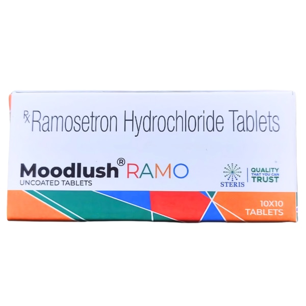 MOODLUSH RAMO is a specially formulated medication containing Ramosetron Hydrochloride, designed to provide relief from conditions associated with nausea and vomiting. This tablet is highly effective in managing symptoms triggered by chemotherapy, surgery, or other medical conditions. With its scientifically proven formulation, MOODLUSH RAMO ensures optimal patient comfort and enhances the quality of life. Key Benefits: Prevention of Nausea and Vomiting: MOODLUSH RAMO is highly effective in controlling nausea and vomiting caused by chemotherapy, radiation therapy, and post-surgery recovery.Rapid Onset of Action: Provides quick relief by blocking the serotonin receptors responsible for triggering nausea.Prolonged Effectiveness: With its long-lasting action, it minimizes the frequency of medication administration.Improves Patient Comfort: Enhances the overall treatment experience by preventing discomfort associated with nausea.Minimal Side Effects: Compared to other antiemetics, Ramosetron Hydrochloride has a lower incidence of side effects. How Does It Work? MOODLUSH RAMO works by selectively inhibiting serotonin (5-HT3) receptors in the brain and gastrointestinal tract. These receptors are activated during chemotherapy, radiation therapy, or surgery, leading to nausea and vomiting. By blocking these receptors, the tablet effectively prevents the signal transmission that causes these symptoms, ensuring relief and comfort. Directions for Use: Dosage: Take the dosage as prescribed by your healthcare provider. Typically, the dose is administered orally before chemotherapy or surgery.Timing: Consume the tablet on an empty stomach for maximum effectiveness or as directed by your doctor.Swallowing: Swallow the tablet whole with a glass of water without crushing or chewing.Adherence: Follow the prescribed course of treatment to ensure consistent and effective symptom management. Side Effects: While MOODLUSH RAMO is generally well-tolerated, some individuals may experience mild side effects, including:ConstipationHeadacheDizzinessFatigueDiarrheaIf any of these symptoms persist or worsen, consult your healthcare provider immediately.