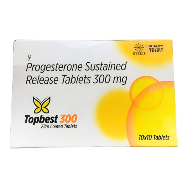 TOPBEST 300 is a pharmaceutical product containing Progesterone 300mg. It is primarily used in hormone replacement therapy (HRT) and the treatment of various gynecological conditions. Progesterone is a vital hormone for regulating the menstrual cycle, supporting pregnancy, and maintaining overall hormonal balance in women. TOPBEST 300 is designed to effectively address progesterone deficiencies, helping to regulate the menstrual cycle and support fertility and pregnancy when necessary. Key Benefits: Regulates Menstrual Cycle: TOPBEST 300 helps in the management of irregular menstrual cycles caused by hormonal imbalances.Supports Fertility Treatment: It can be used to support fertility treatments by preparing the uterine lining for embryo implantation.Prevents Miscarriage: For women experiencing recurrent pregnancy loss due to progesterone deficiency, it helps maintain a healthy pregnancy.Treats Hormonal Imbalances: It is an effective treatment for hormonal imbalances in conditions such as endometriosis, polycystic ovary syndrome (PCOS), and menopause-related issues.Improves Hormonal Health: By supplementing progesterone, it helps improve overall hormonal balance and alleviate related symptoms like mood swings and hot flashes. How Does It Work? Progesterone works by preparing the endometrium (the lining of the uterus) for implantation and supporting the early stages of pregnancy. When administered through TOPBEST 300, progesterone is absorbed into the bloodstream, where it mimics the body's natural production of the hormone. It helps regulate the menstrual cycle, prevent the shedding of the uterine lining, and supports the maintenance of pregnancy, especially in cases where progesterone levels are low. Additionally, progesterone can reduce symptoms of menopause by alleviating estrogen dominance, which may cause discomfort. Directions for Use: Dosage: Typically, one capsule of TOPBEST 300 is recommended per day, as directed by your healthcare provider.Administration: Take the capsule with a full glass of water, preferably with food to avoid any stomach discomfort.Consult a Doctor: Always follow your doctor’s instructions regarding dosage and duration of use. Do not exceed the prescribed dosage without professional guidance. Side Effects: While TOPBEST 300 is generally well-tolerated, some individuals may experience mild to moderate side effects, including:HeadacheBreast tendernessFatigueNausea or vomitingMood swings or irritabilityBloatingDizzinessIn rare cases, more serious side effects such as allergic reactions, chest pain, or difficulty breathing may occur. If you experience any of these symptoms, contact your healthcare provider immediately.