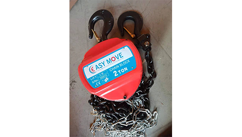 Chain Pulley Block in Manufacturer & Suppliers In Ahmedabad, Gujarat, India | STACKER'S & MOVER'S Co. Ltd. Looking for a reliable and efficient hand chain hoist? Our Hand Chain Blocks are perfect for lifting loads and objects with ease, designed to handle up to 10 tons of weight. These hoists are ideal for use in warehouses, construction sites, and other industrial settings, ensuring smooth and safe lifting operations.Available Models & Specifications:1 Ton Hand Chain BlockLifting Height: 2.5mLoad Chain Dimension: 6*18 mmForce of Full Load: 250 kgNet/Gross Weight: 14.5/15 kgAdditional Weight per 1m Lift: 0.8 kg1.5 Ton Hand Chain BlockLifting Height: 2.5mLoad Chain Dimension: 7.1*2.1 mmForce of Full Load: 265 kgNet/Gross Weight: 16.5/17 kgAdditional Weight per 1m Lift: 1.1 kg2 Ton Hand Chain BlockLifting Height: 2.5mLoad Chain Dimension: 8*24 mmForce of Full Load: 335 kgNet/Gross Weight: 19.5/20.1 kgAdditional Weight per 1m Lift: 1.4 kg3 Ton Hand Chain BlockLifting Height: 3mLoad Chain Dimension: 10*30 mmForce of Full Load: 372 kgNet/Gross Weight: 32/34 kgAdditional Weight per 1m Lift: 2.2 kg5 Ton Hand Chain BlockLifting Height: 3mLoad Chain Dimension: 9*27 mmForce of Full Load: 360 kgNet/Gross Weight: 41.1/43.6 kgAdditional Weight per 1m Lift: 3.8 kg10 Ton Hand Chain BlockLifting Height: 3mLoad Chain Dimension: 10*30 mmForce of Full Load: 380 kgNet/Gross Weight: 75.7/79.1 kgAdditional Weight per 1m Lift: 8.8 kgWhy Choose Our Hand Chain Blocks?Heavy Load Capacity: Lifting options from 1 ton to 10 tons.Durable and Reliable: Built to withstand demanding environments.Easy to Operate: Smooth and efficient lifting even with heavy loads.Space-Saving Design: Compact and efficient for various lifting needs.Call Us For More Information.