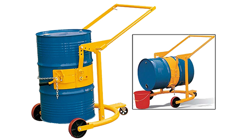 Mobile Drum Carrier/Dispenser Manufacturer & Suppliers in Ahmedabad, Gujarat, India | STACKER'S & MOVER'S Co. Ltd. The Mobile Drum Carrier/Dispenser is designed for safely and efficiently lifting and moving 55-gallon (210-litre) drums. The drum is securely connected to the unit using a chain and ratchet system, ensuring a tight grip. By leveraging the handle and pushing down, the drum is lifted off the floor, allowing for easy transportation. Equipped with two large rubber wheels and one small swivel caster, the unit offers excellent maneuverability.Specifications:Capacity: 364kgDrum Size: 55 Gallon (210 Litre)Lifting Height: 450mmPack Size: 1Call Us For More Information.