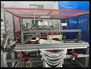 Automatic Loop End Mop Making Machine Manufacturers in Coimbatore, Tamilnadu, South India.Loop End mop making machine is capable of manufacturing mops that have 3 sidebelts, instead of the common cut-end cotton strand mops. This mop machine is used to make the mircrofiber mop material.Twist mop is fed by mircofiber material (or similar materials), positioned on 4 sets of sewing machine. The machine winds the strands forming loops and then puts them together forming a hank. Then it thorught it out from the sewing machines in order to form the finished mop. And the worker should stand there for cutting the sideblet of mop .